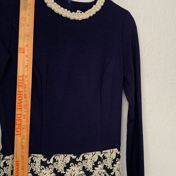 Loren KLaisrie Long Sleeve Pearl Embellished Neckline Dress Size EU 36/US 6 - Picture 5 of 13